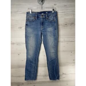 Vintage Slim Straight Jeans Womens 28 Blue Raw Hem Distressed Stretch BD358